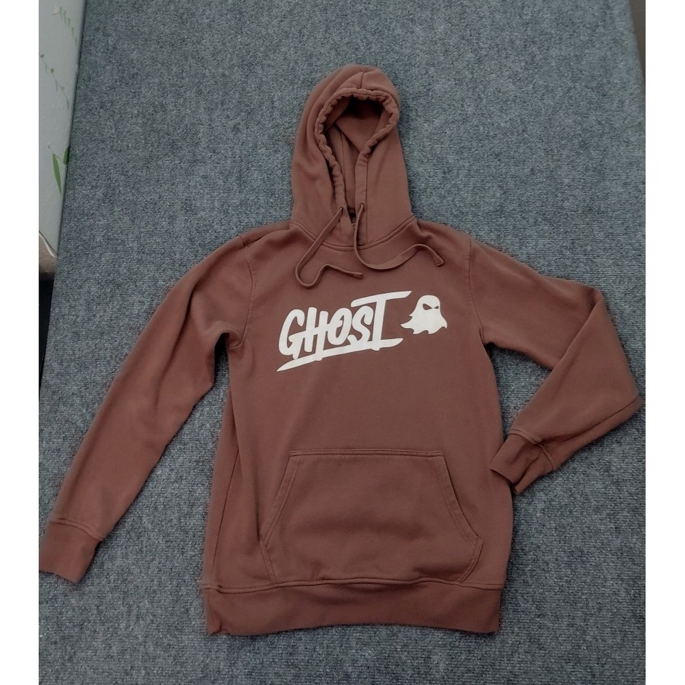 Ghost Sportiqe Hoodie Mens Small Brown Spellout Logo Kangaroo Pocket Fleece‎